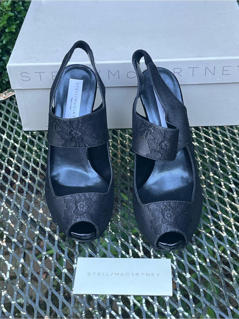 Stella McCartney Black Lace Peep-Toe Slingback Mules